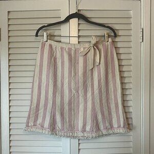 Nanette Lepore skirt mini pink cream striped tie waist bow cotton linen 6 women